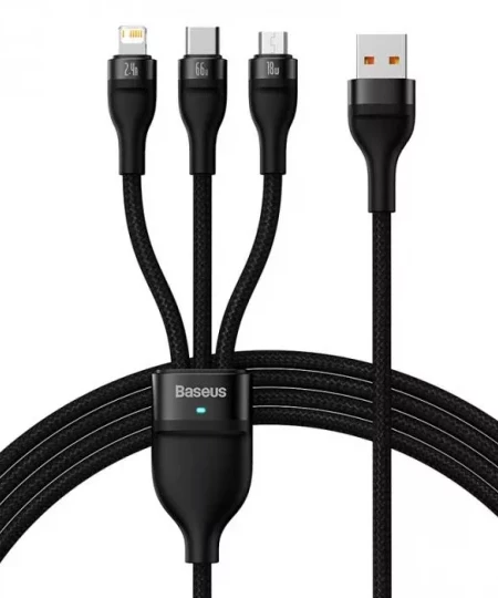 Кабель Baseus ONE-FOR-THREE USB/M+L+C 66Вт 1м